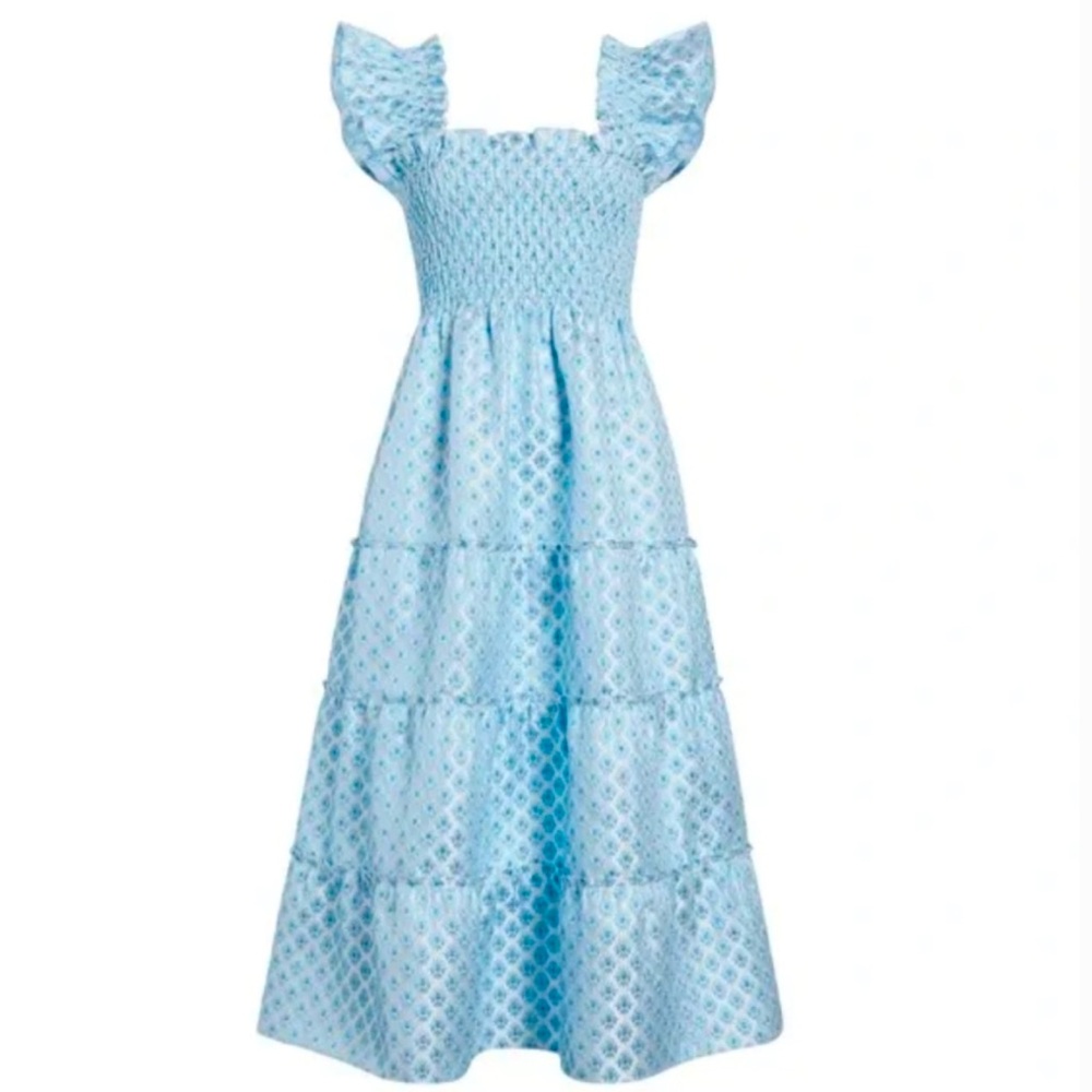 NWT Hill House Ellie Nap Dress - Blue, Silver brocade Sz Medium